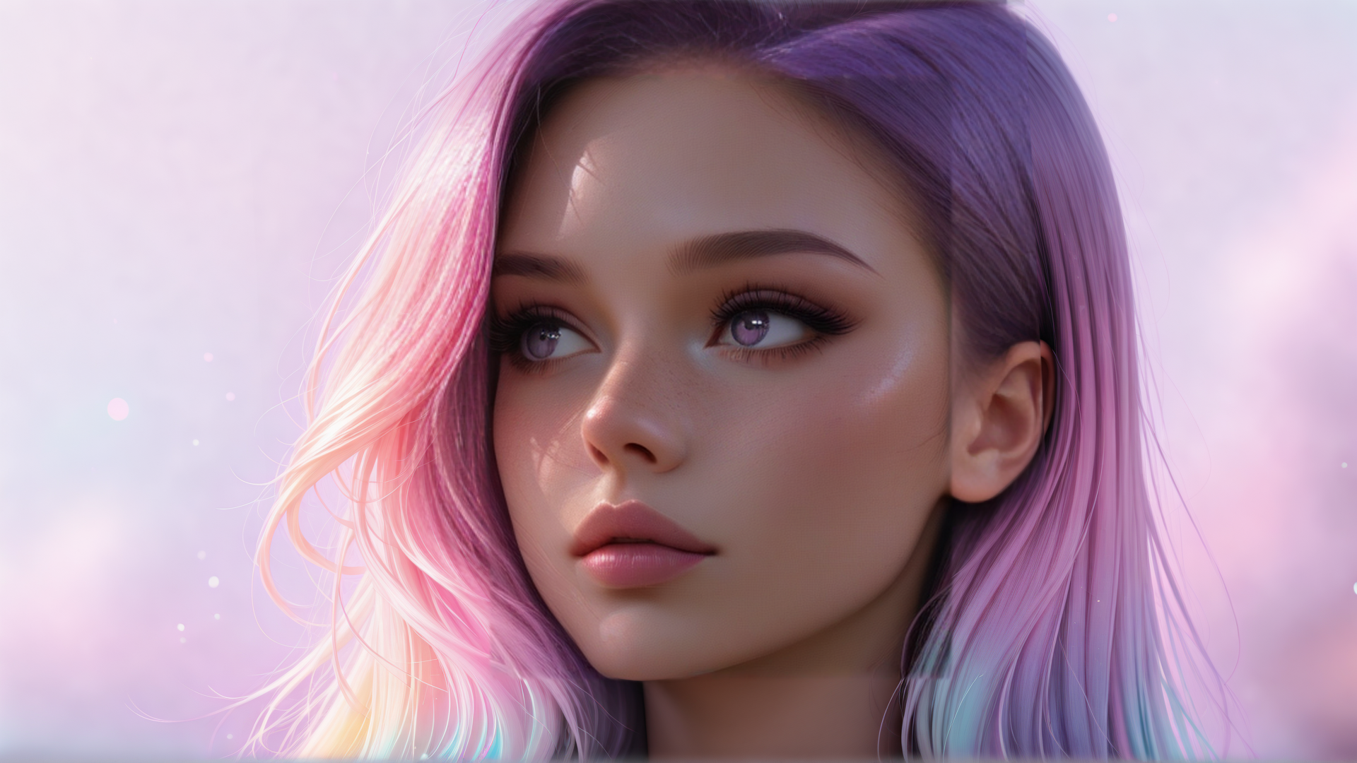 AI generated wallpaper featuring woman, hair, face