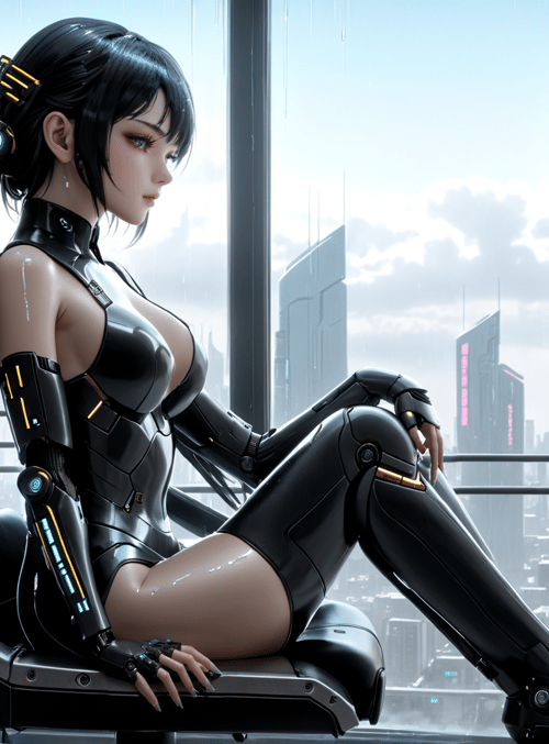 cyborg, woman, chair