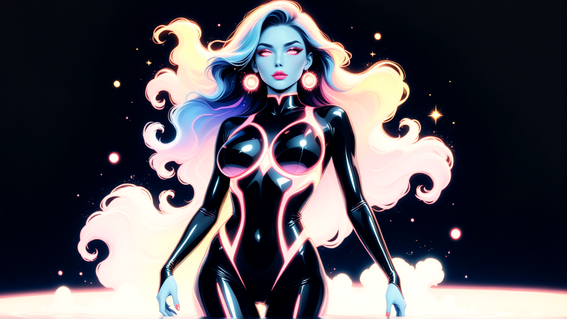 AI generated wallpaper featuring woman, character, futuristic