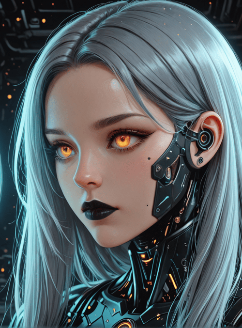 cyborg, woman, gadget, screen, futuristic