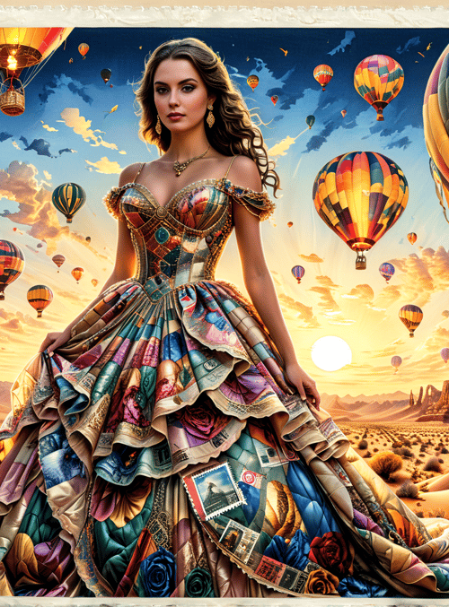 woman, hot air balloons, dress