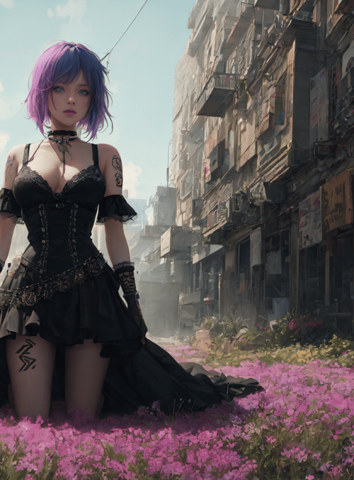 woman, flowers, street