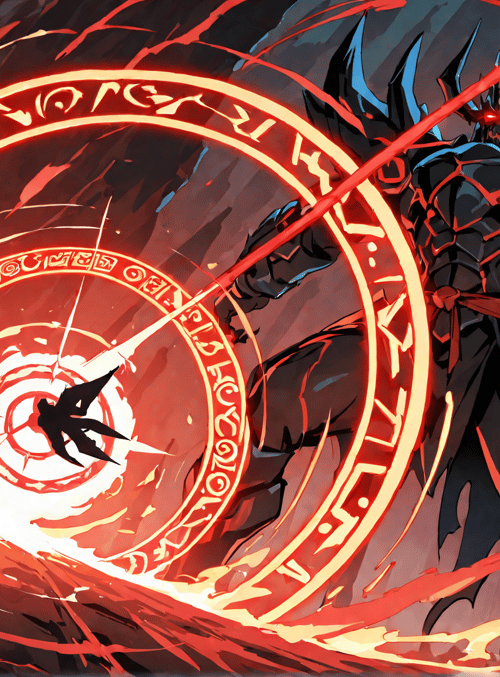 armor, character, magic circle, sword, gloves, helmet, cape, runes, lightning, energy