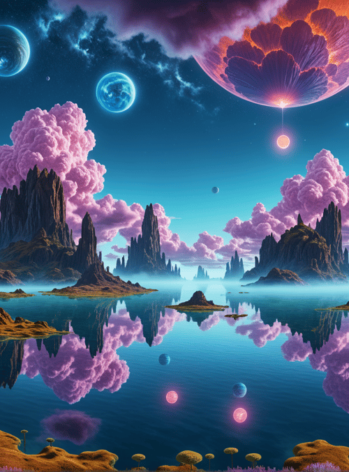 landscape, planets, clouds