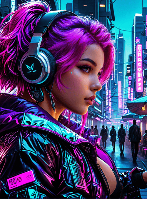 woman, neon, city