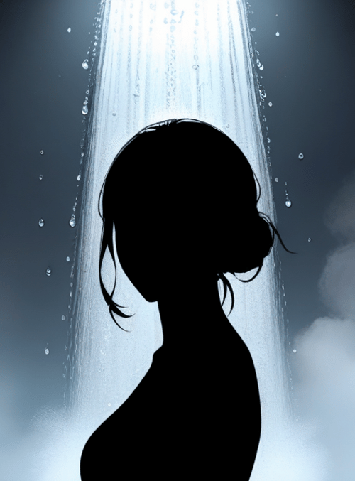 silhouette, woman, waterfall