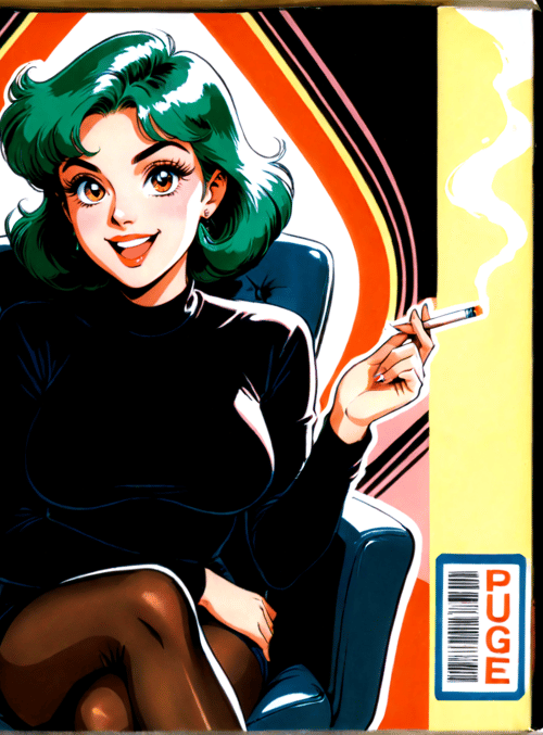 woman, cigarette, chair, package