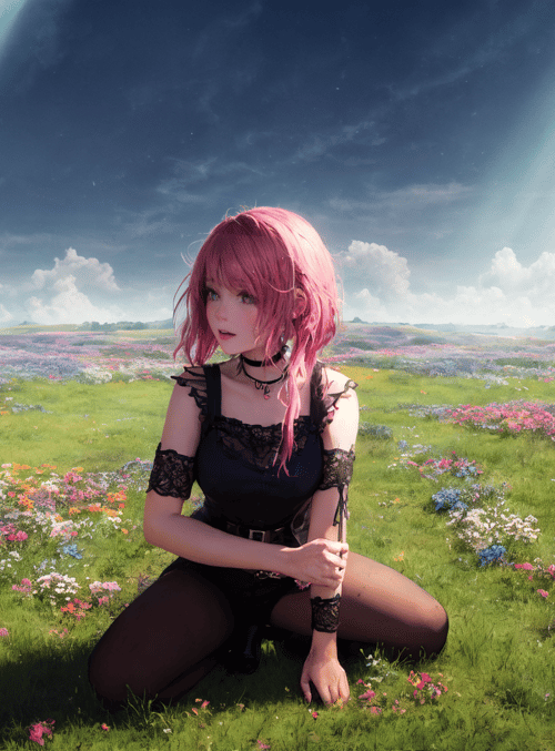 woman, field, flowers