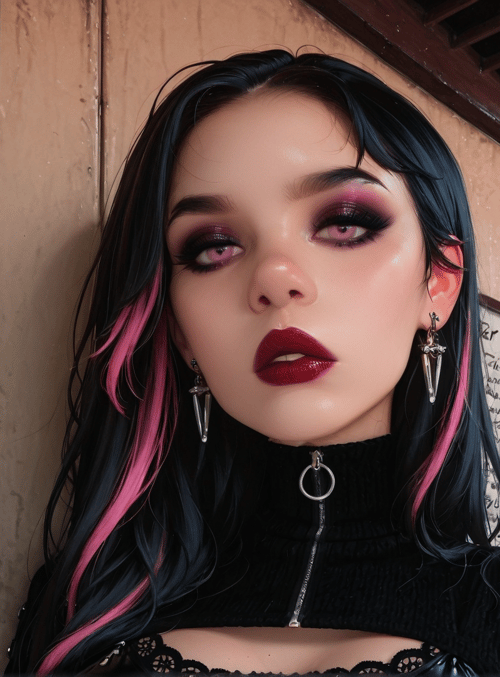 woman, hair, sign, station, earrings, top, lips, makeup, jacket, necklace