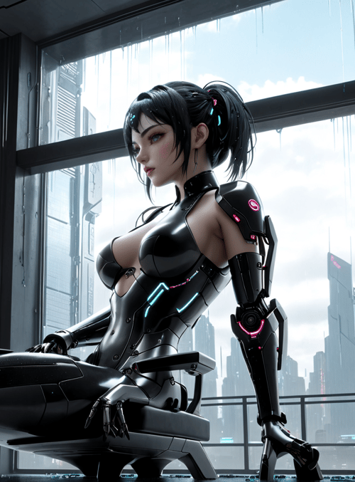 cyborg, woman, chair