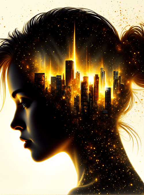 woman, cityscape, silhouette, hair