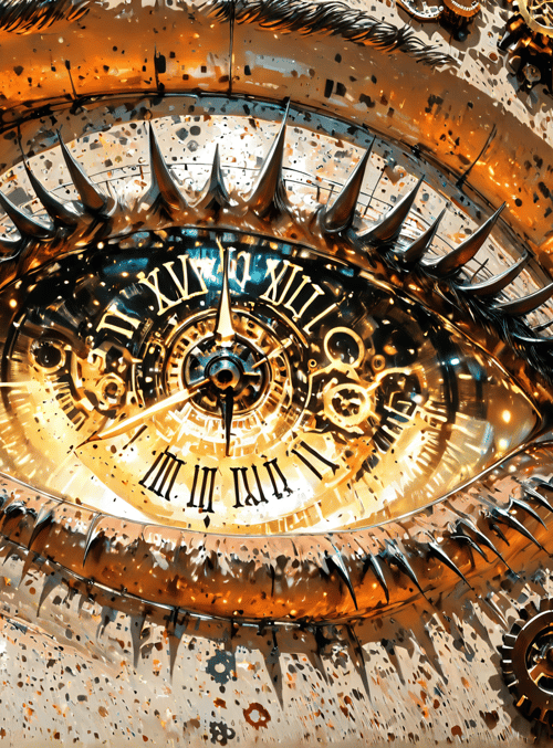 eye, clock, gears, clockwork, roman numerals, mechanical, art, illustration, steampunk, surreal