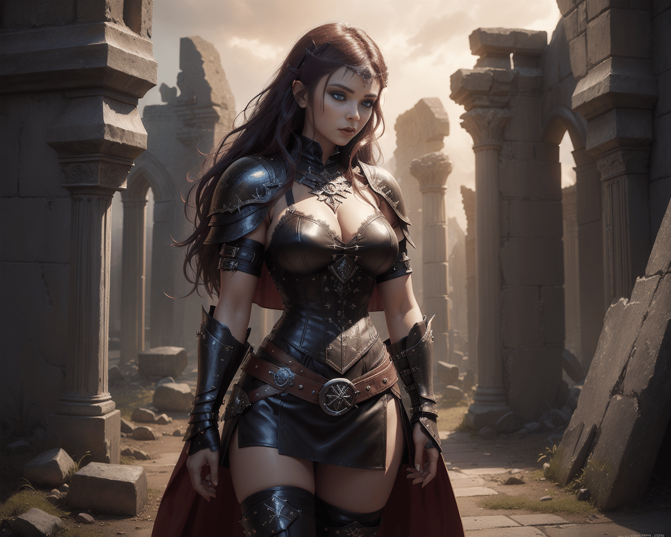 AI generated wallpaper featuring warrior, woman, armor