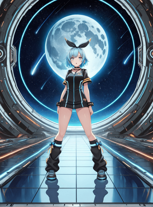 girl, rabbit ears, cyberpunk, spaceship, gaming