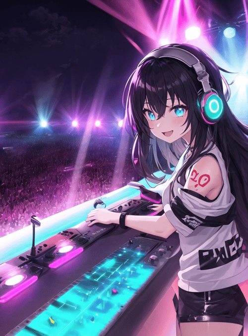 dj, anime girl, stage