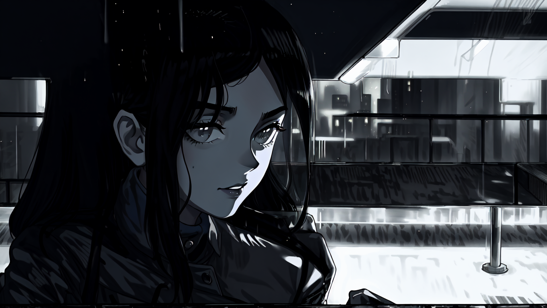 AI generated wallpaper featuring girl, cityscape