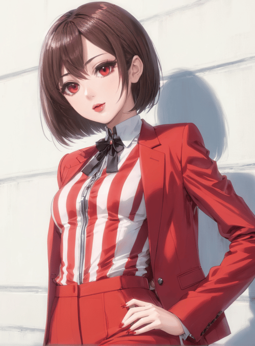 anime girl, business suit, red outfit