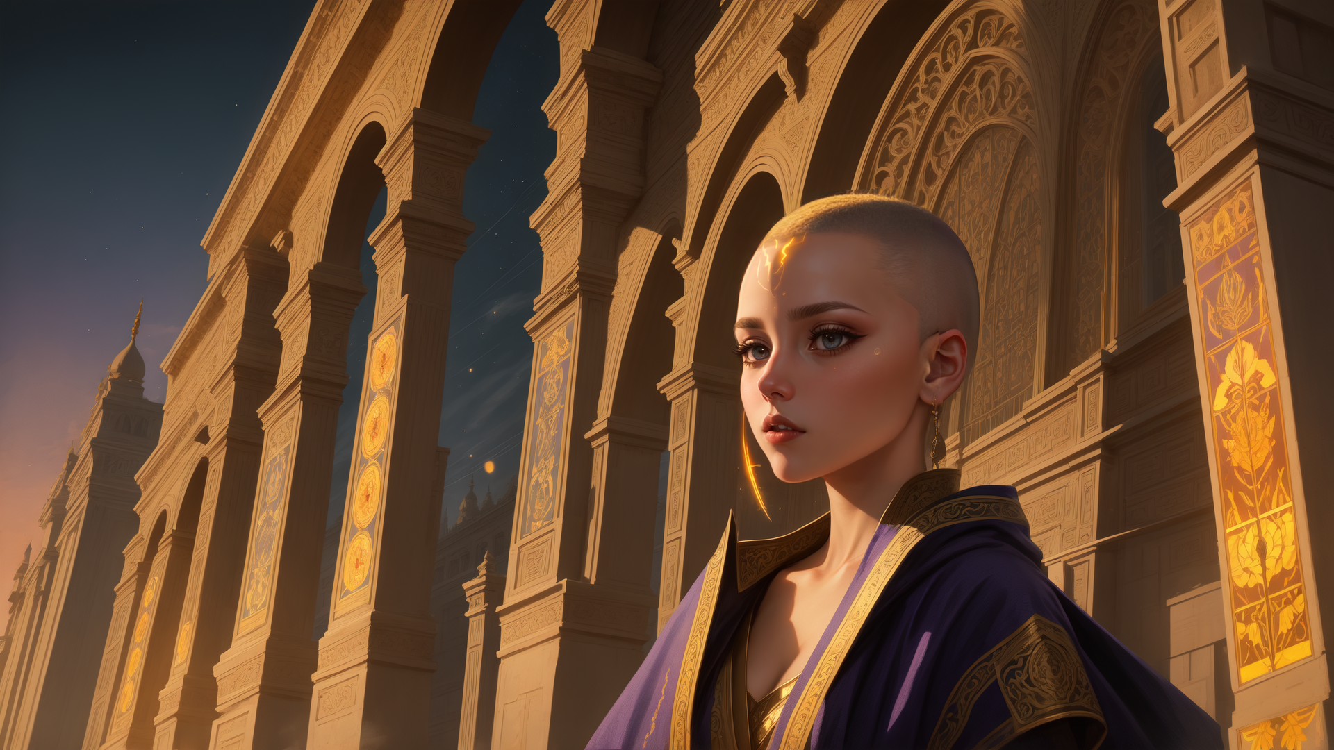 AI generated wallpaper featuring person, architectural structure