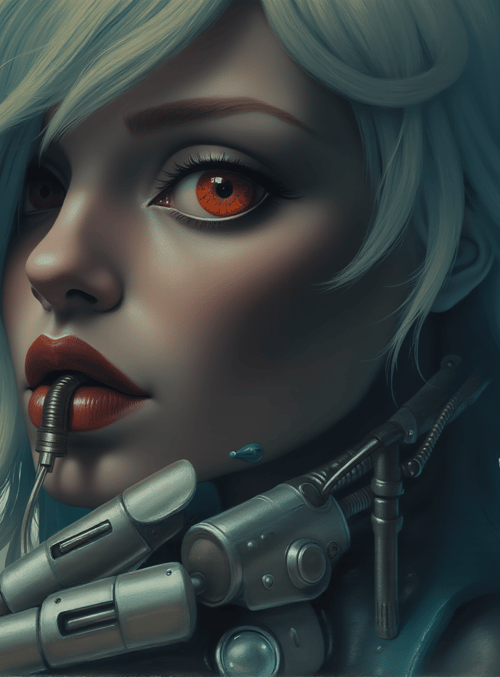 cyborg, woman, robotic arm, hair