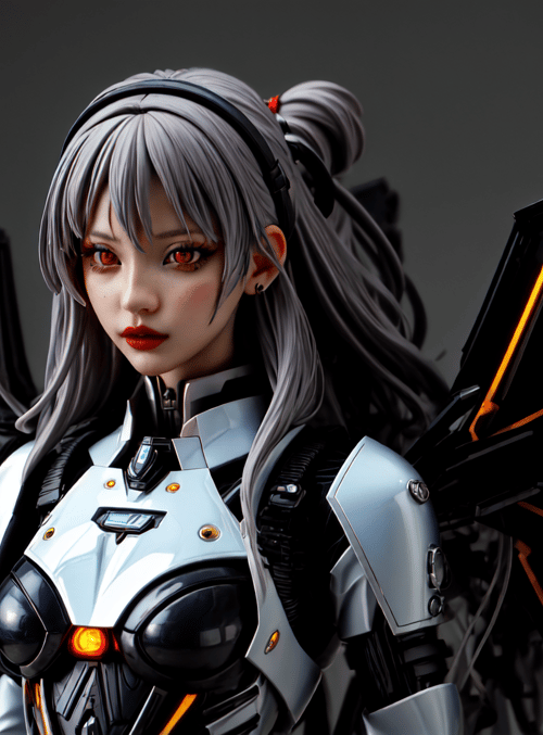 cyberpunk, anime, robot, gadget, futuristic, female, armor, wing, headset, pen