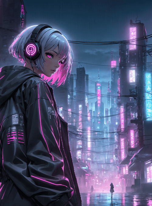 cyberpunk girl, neon city