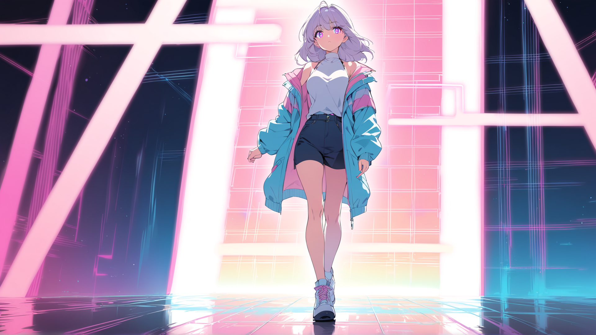 AI generated wallpaper featuring anime girl, cyberpunk, fashion