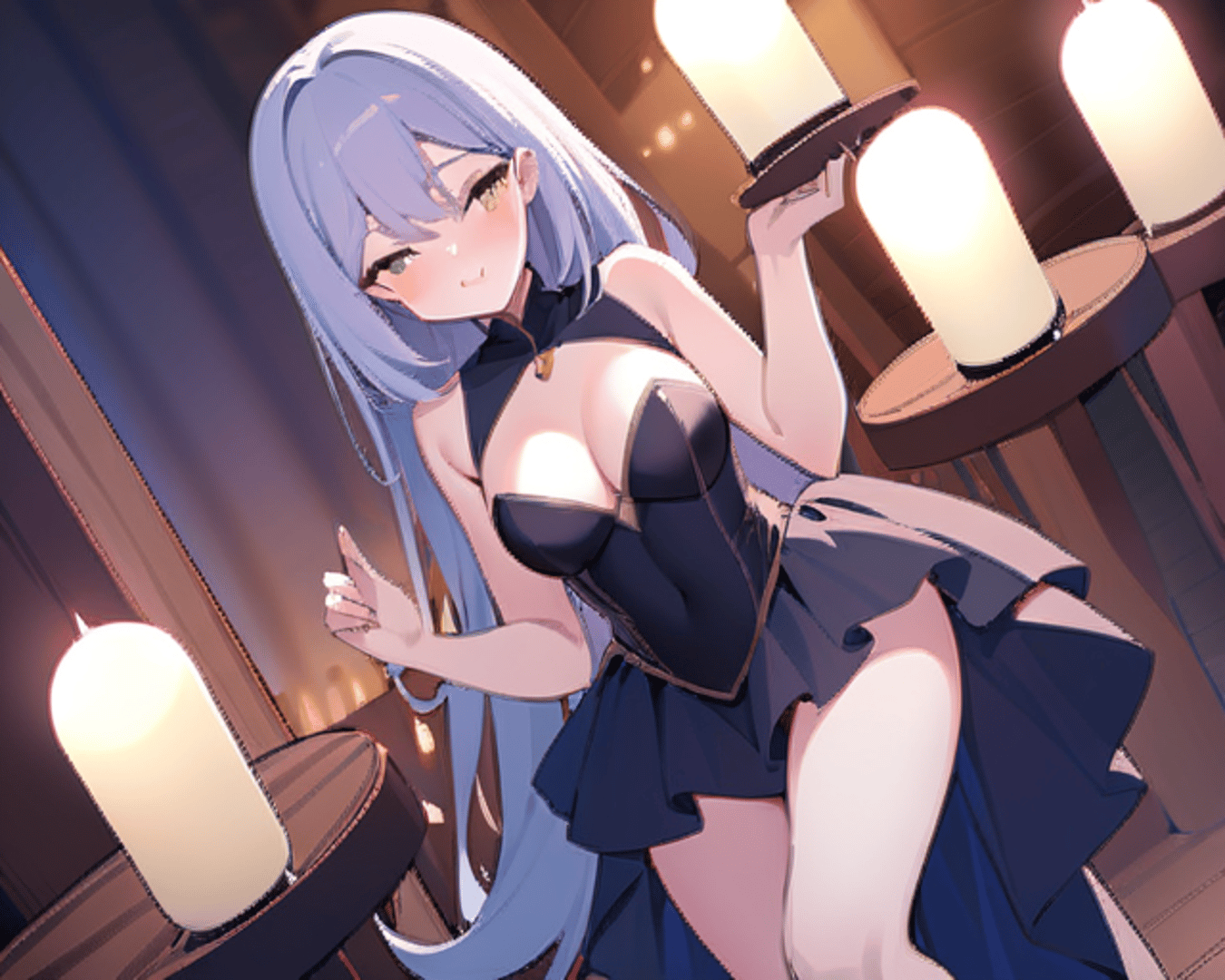AI generated wallpaper featuring anime girl, candle, dress
