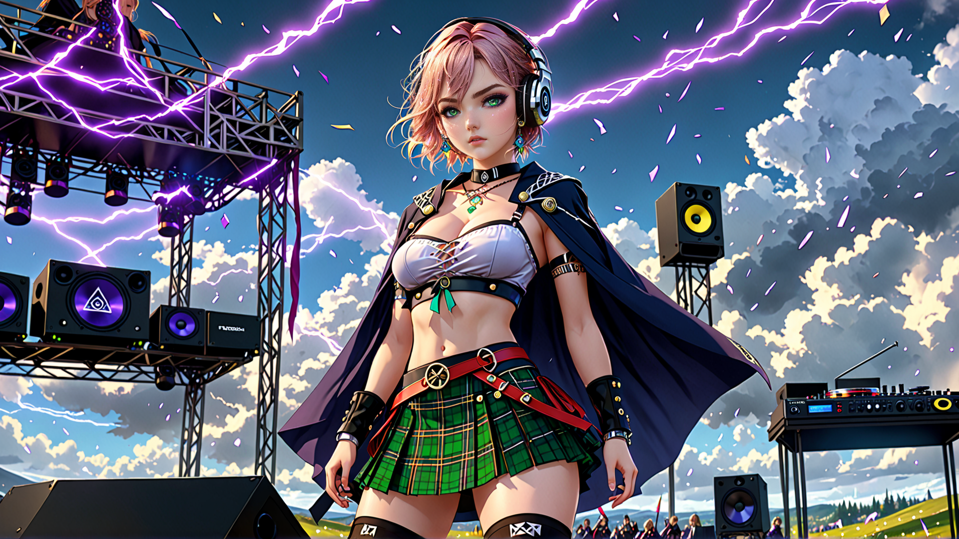 AI generated wallpaper featuring woman, dj, stage