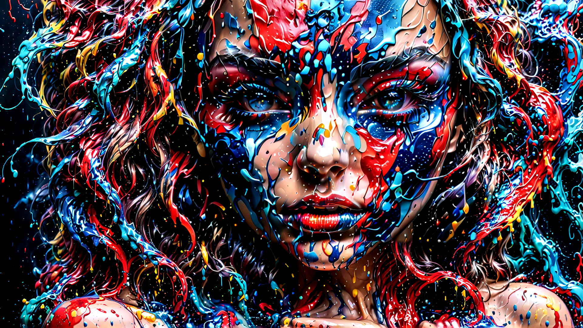 AI generated wallpaper featuring woman, paint, art