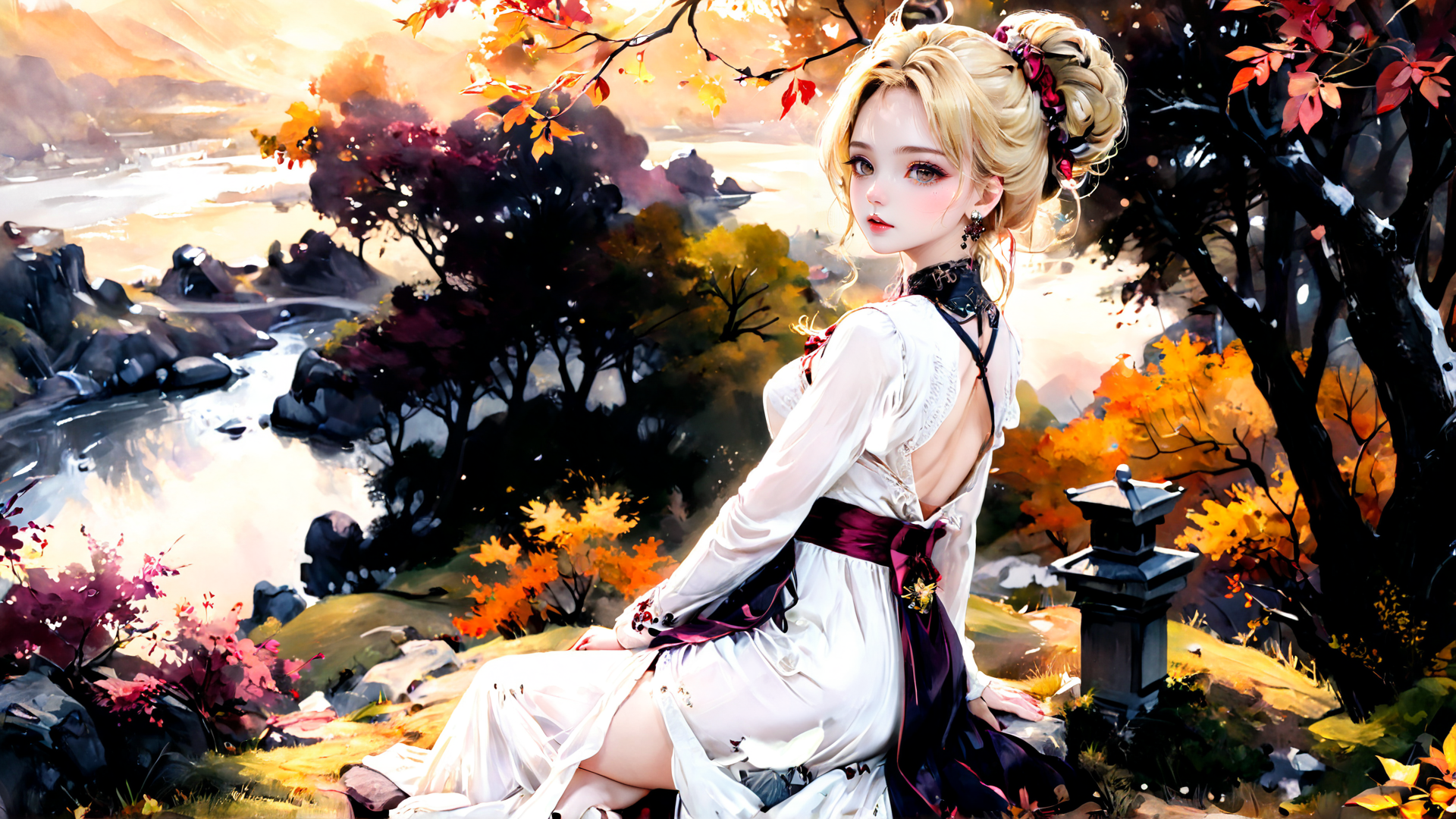 AI generated wallpaper featuring woman, nature, landscape