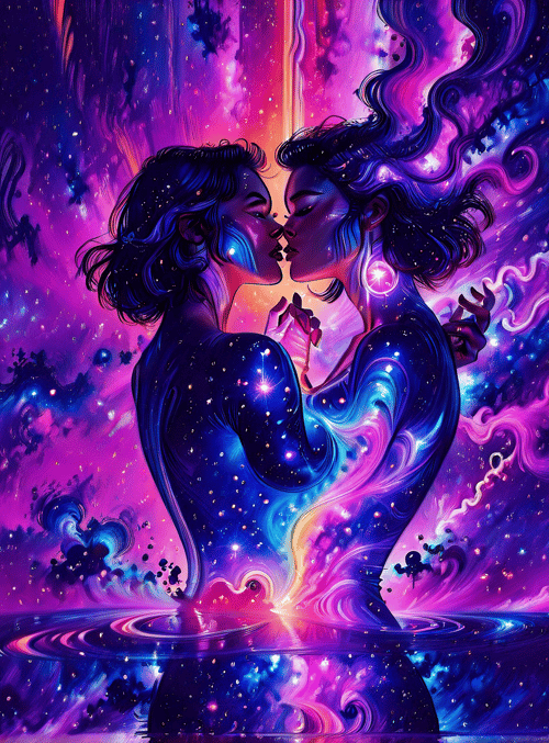 couple, kiss, stars, galaxy, nebula, cosmos, space