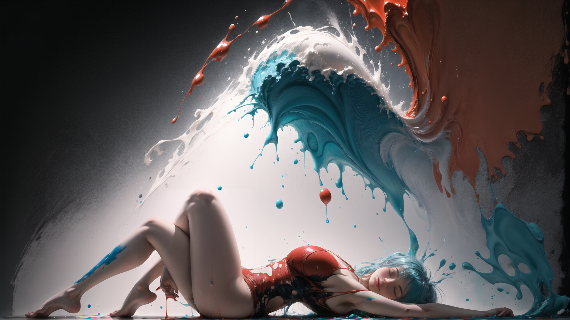 AI generated wallpaper featuring woman, paint, wave