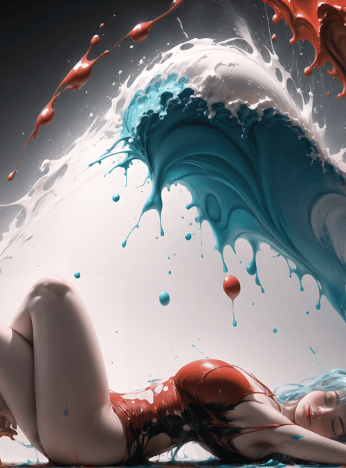 woman, paint, wave