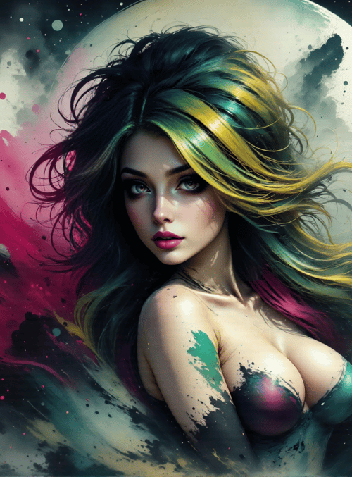 woman, hair, paint