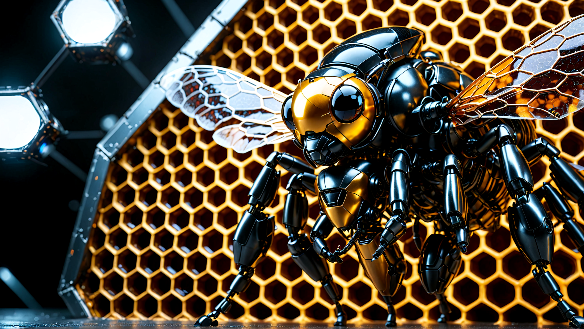 AI generated wallpaper featuring robot, bee, mechanical, insect