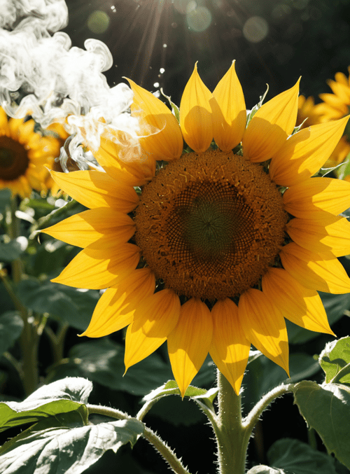 sunflower, sunlight, smoke