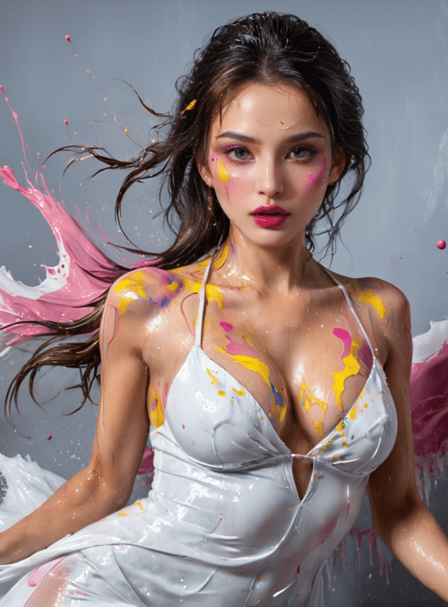 woman, paint, dress