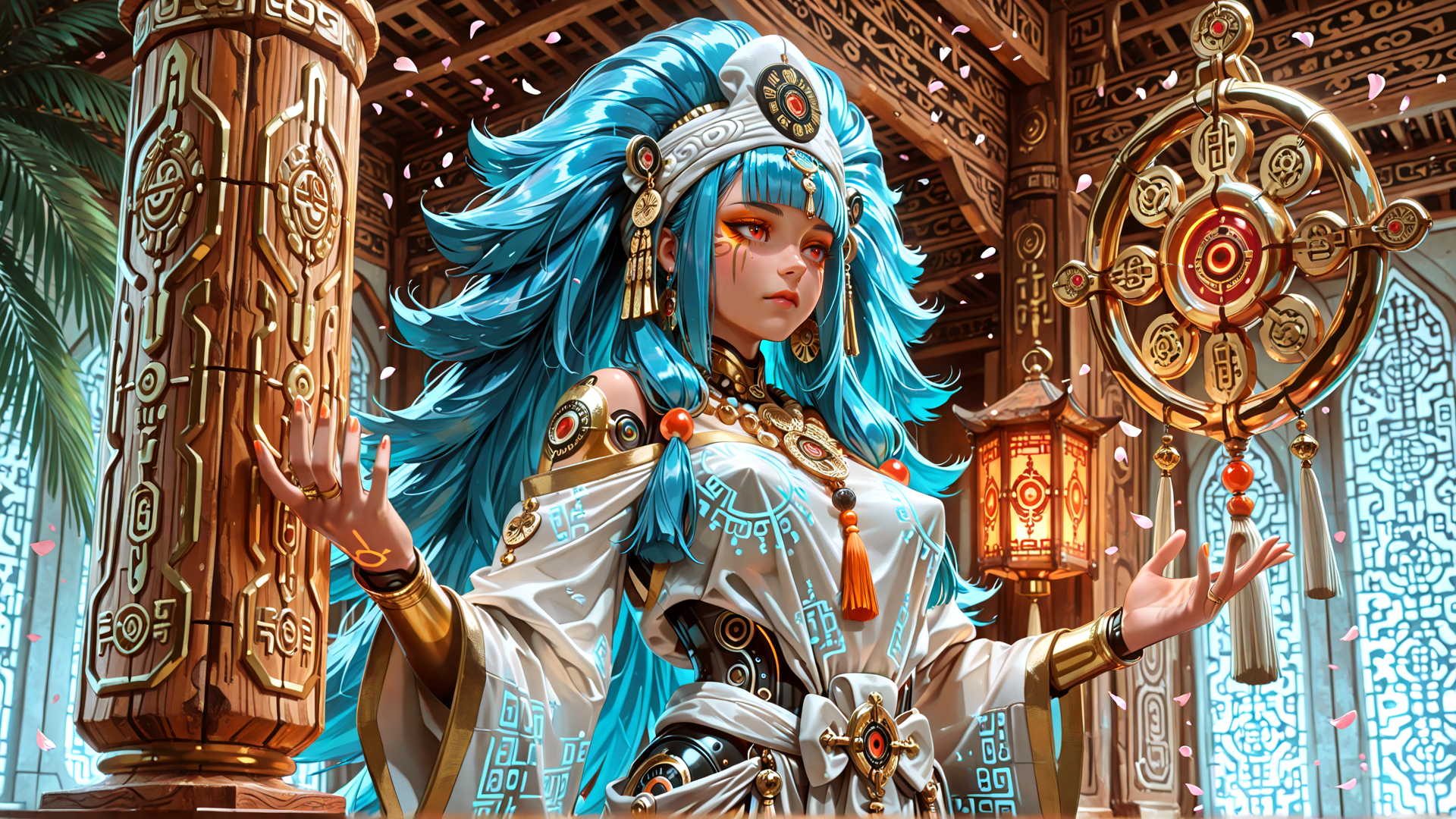 AI generated wallpaper featuring woman, ancient, oracle, chinese, goddess, spirit, deity, figure, art, digital