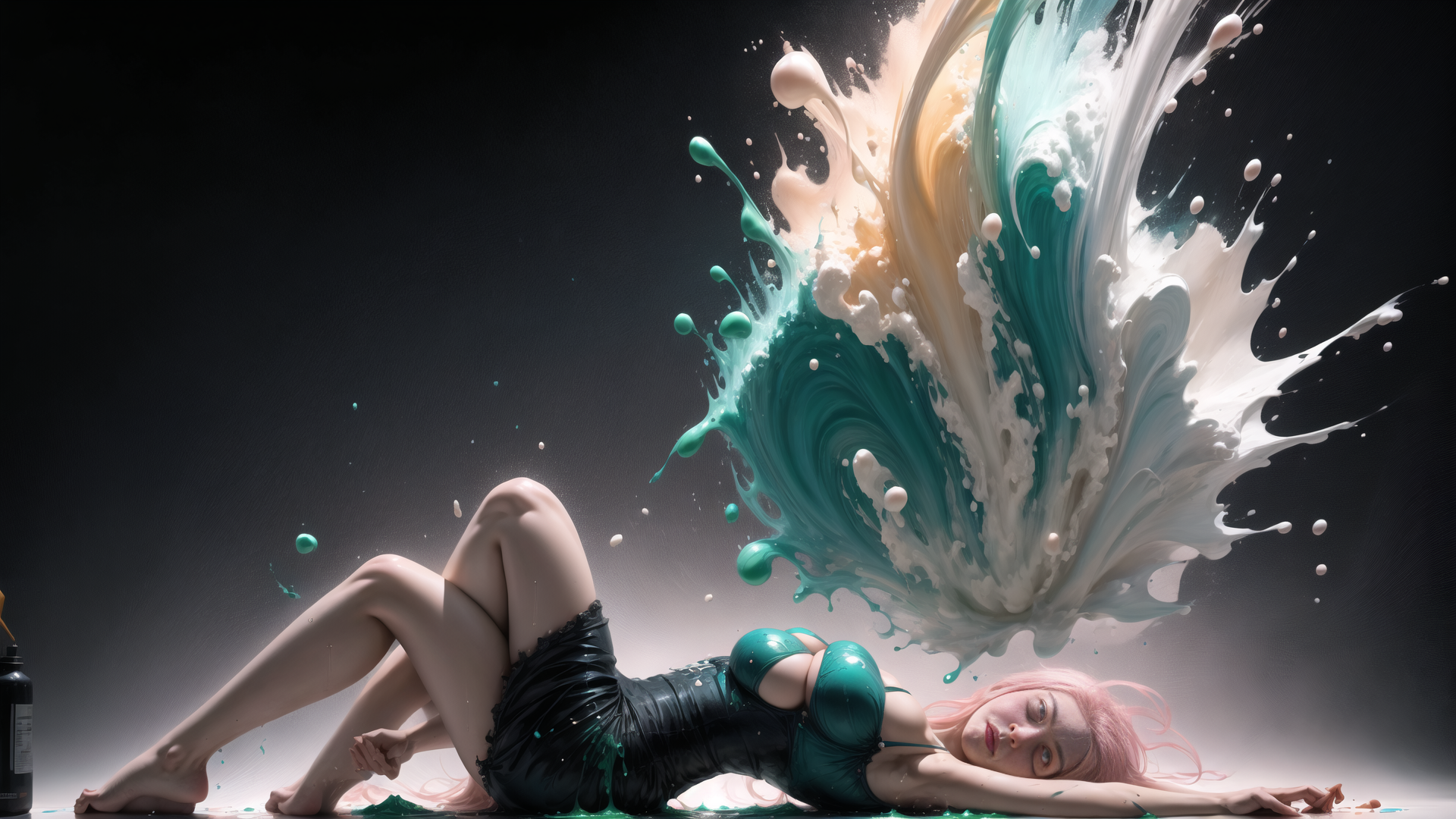AI generated wallpaper featuring woman, paint, wave
