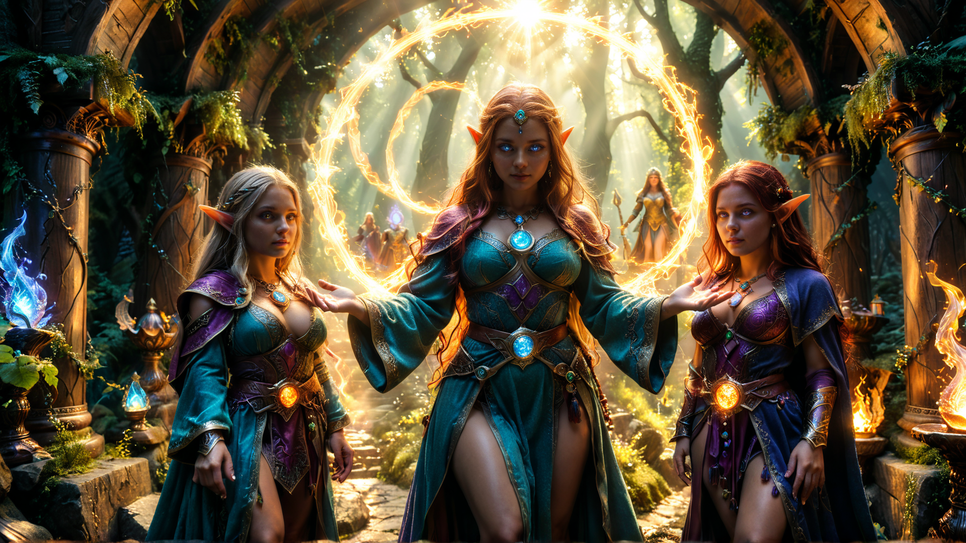 AI generated wallpaper featuring elves, magical, circle