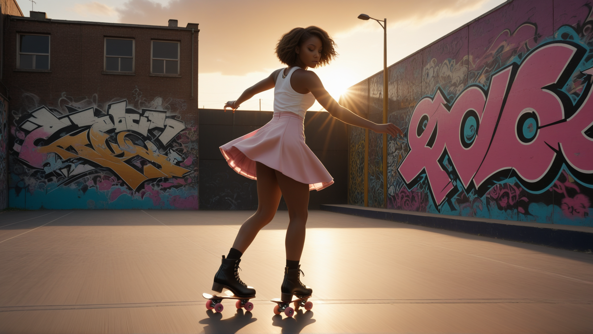AI generated wallpaper featuring skateboarder, girl, skateboard