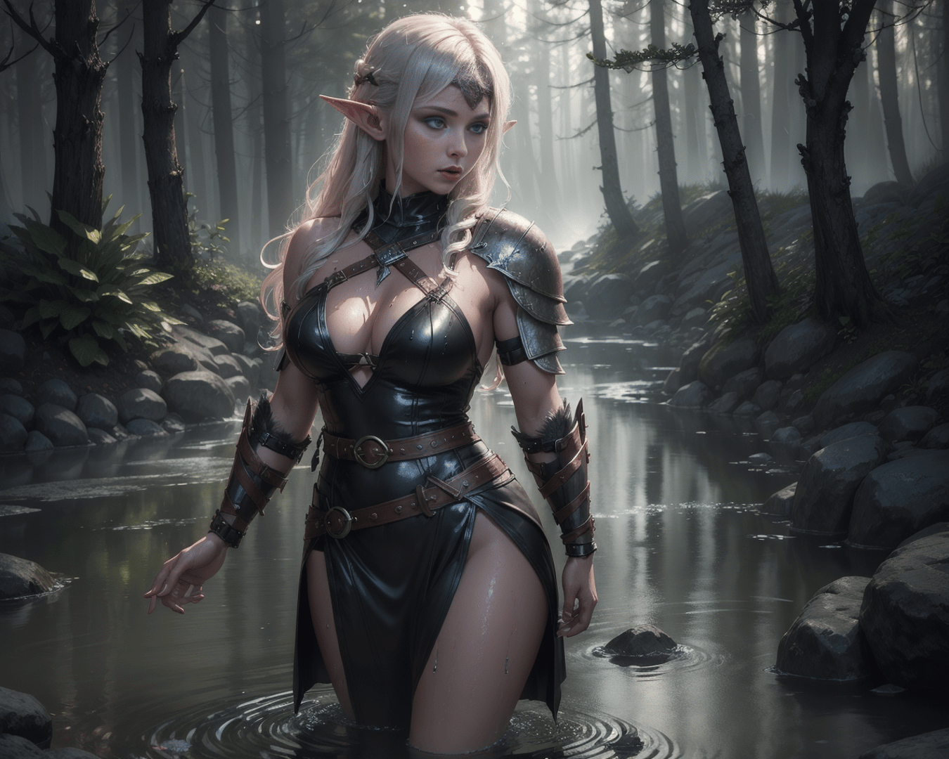 AI generated wallpaper featuring elf, warrior, woman