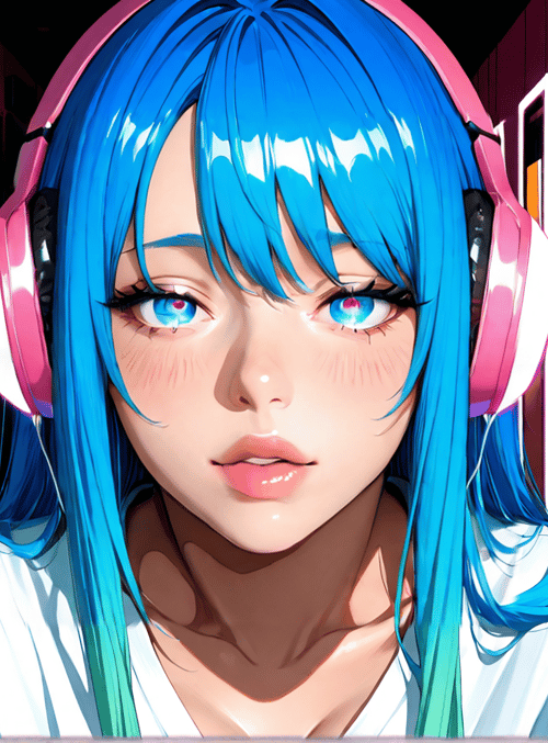 girl, headphones, hair, shirt, neon