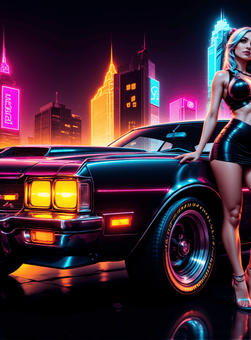 woman, car, city