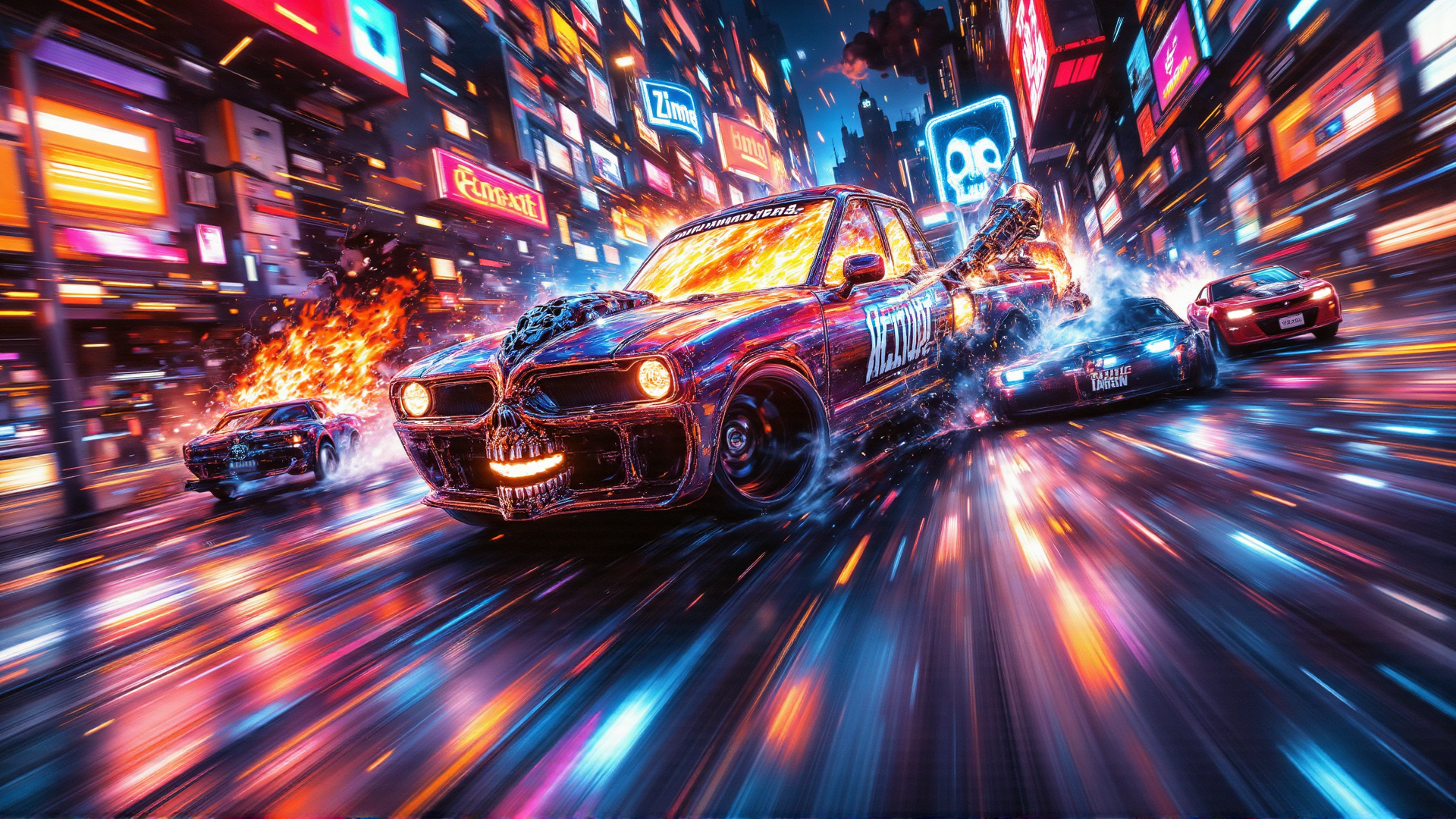 AI generated wallpaper featuring car, city, race