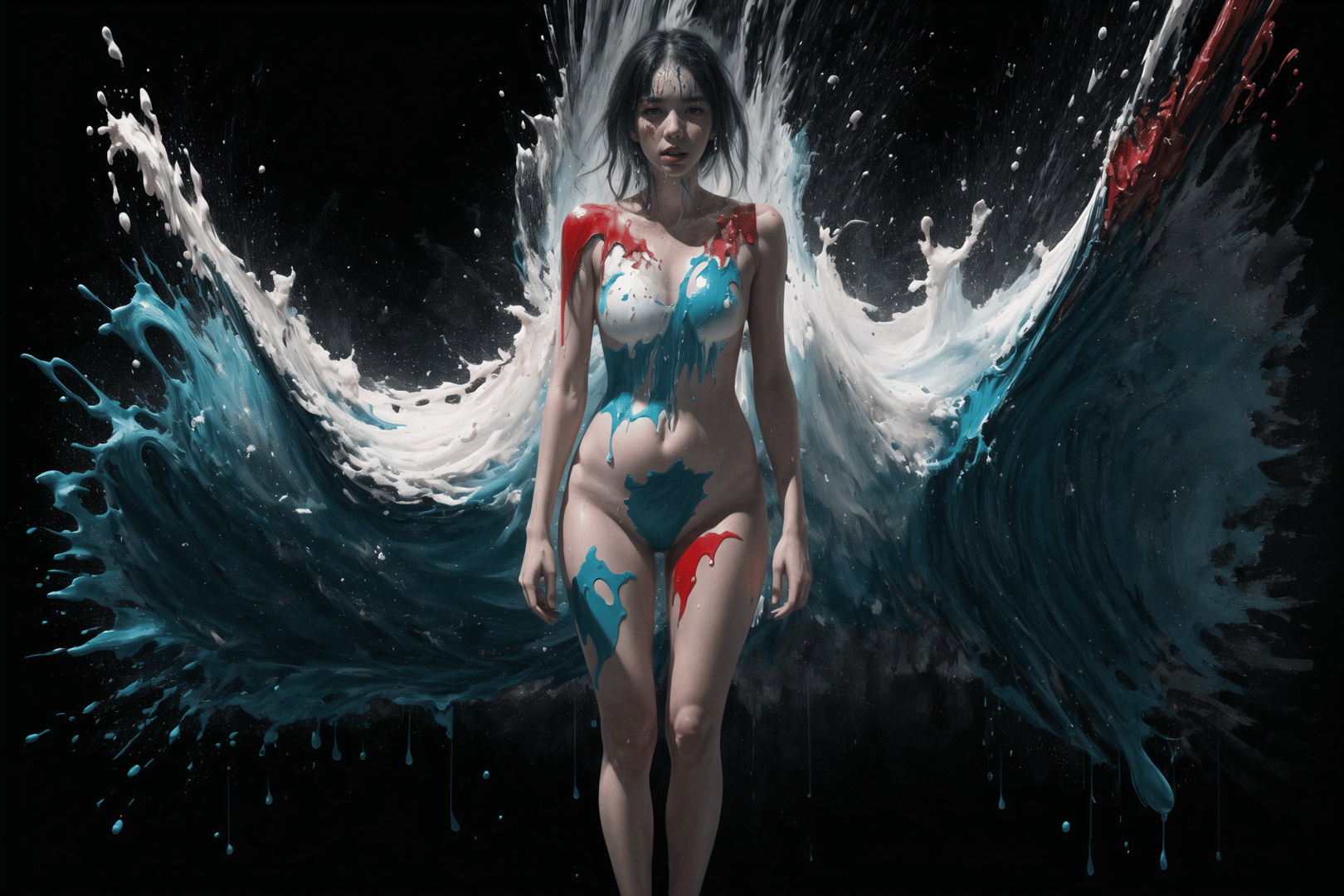 AI generated wallpaper featuring woman, paint, water