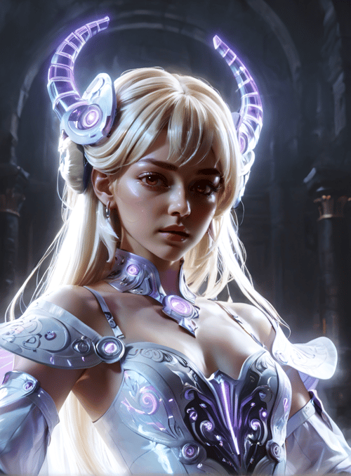woman, armor, cathedral, horns, spear