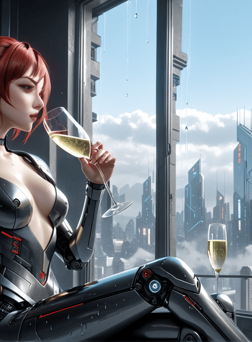 cyborg, woman, city