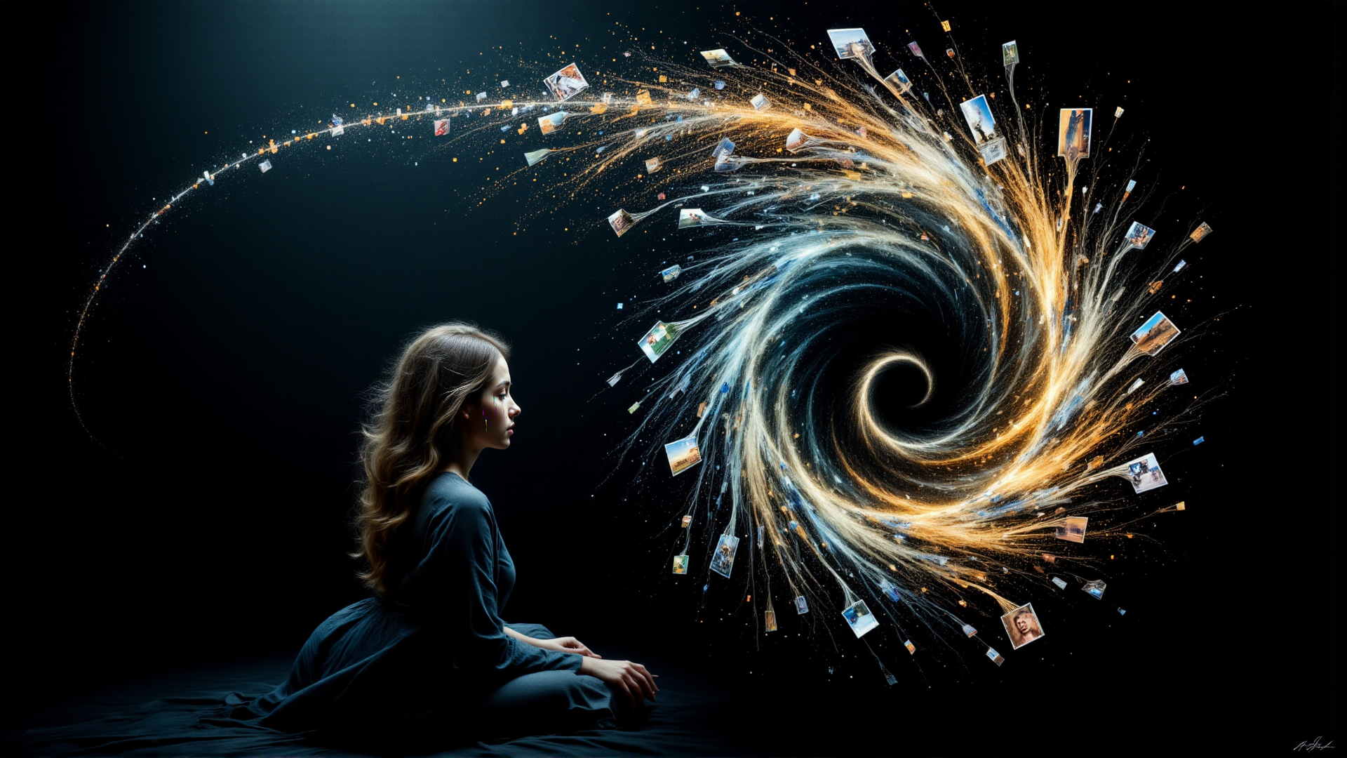 AI generated wallpaper featuring woman, photograph, galaxy