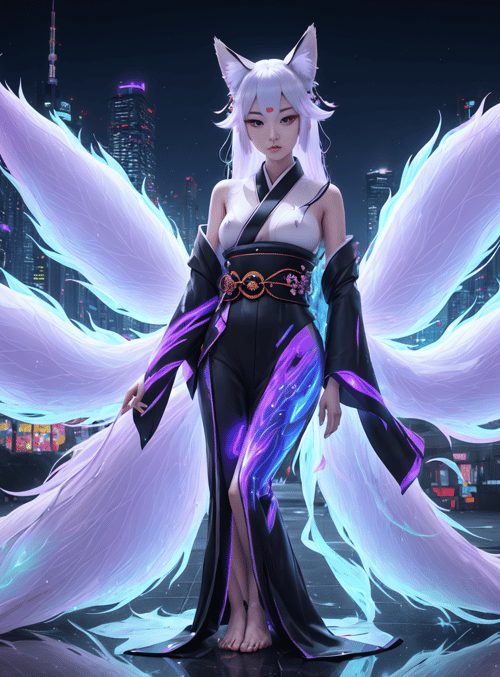 fox, woman, city
